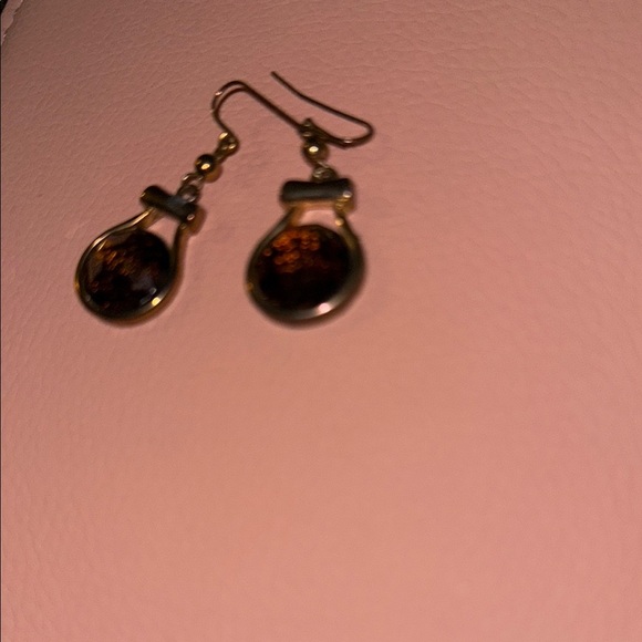 Elegant Gold and Brown Drop Earrings - Picture 2 of 4